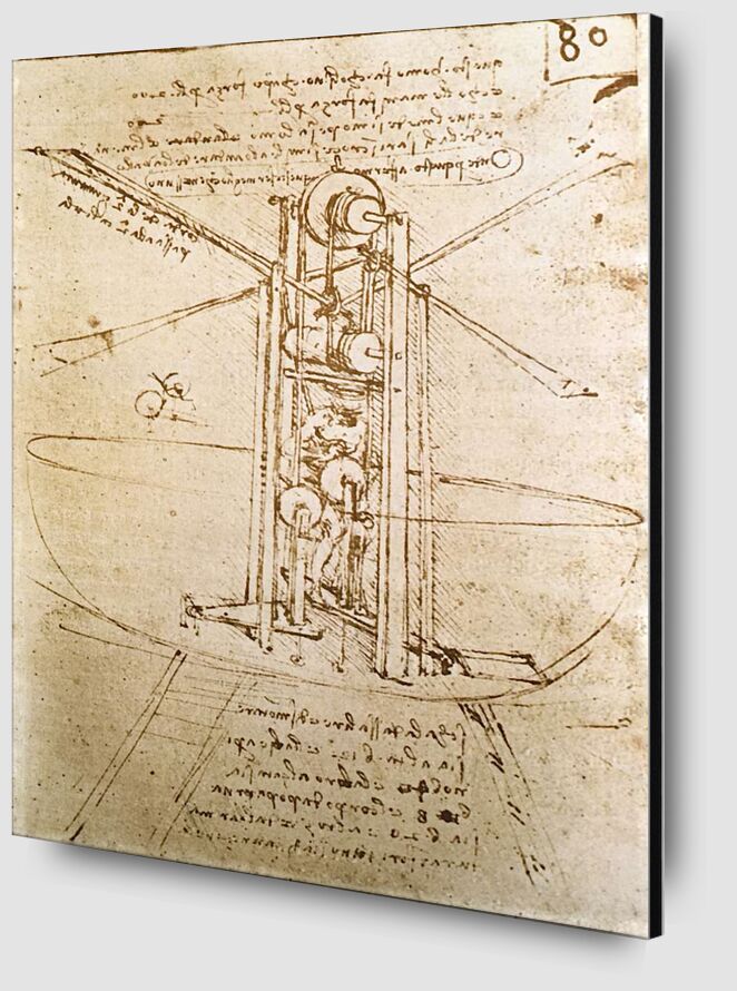 Machine Volante à Ailes d'Oiseaux en Position Verticale - Leonardo da Vinci de AUX BEAUX-ARTS Zoom Alu Dibond Image