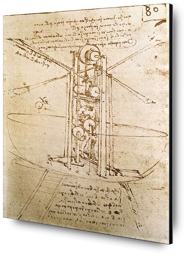 Machine Volante à Ailes d'Oiseaux en Position Verticale - Leonardo da Vinci de AUX BEAUX-ARTS, Prodi Art, schéma, Léonard de Vinci, avion, esquisser, dessin au crayon
