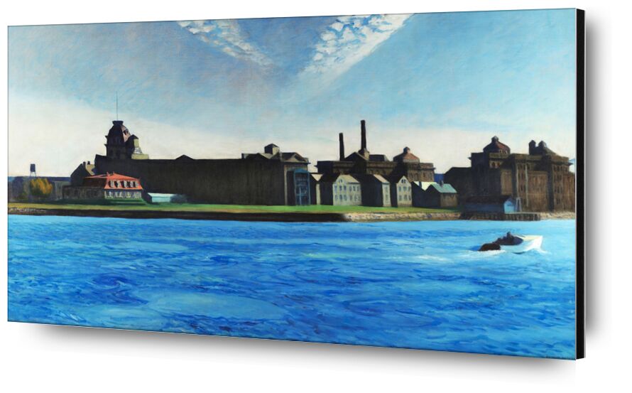 Blackwell Island desde Bellas artes, Prodi Art, Edward Hopper, isla, barco, Nueva York, fábrica, cielo, azul