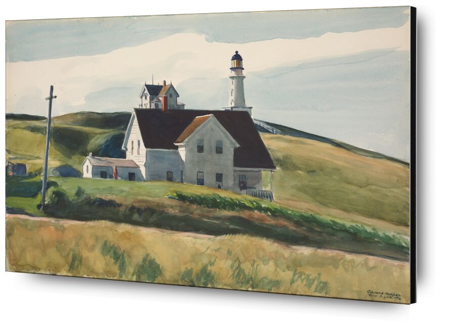 Colina y Casas, Cape Elizabeth, Maine - Edward Hopper desde Bellas artes, Prodi Art, Edward Hopper, casas, paisaje, colinas, prados, faro, campo