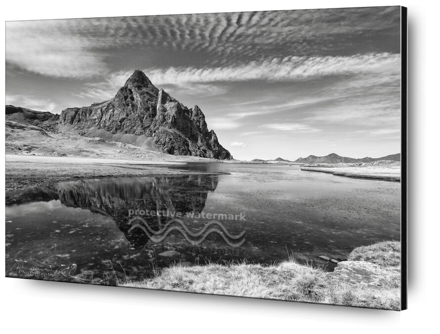 Reflet minéral de Mayanoff Photography, Prodi Art, minéral, de pointe, montagnes, pic, nature, paysage, Lac, pyrénées, montagnes, noir et blanc
