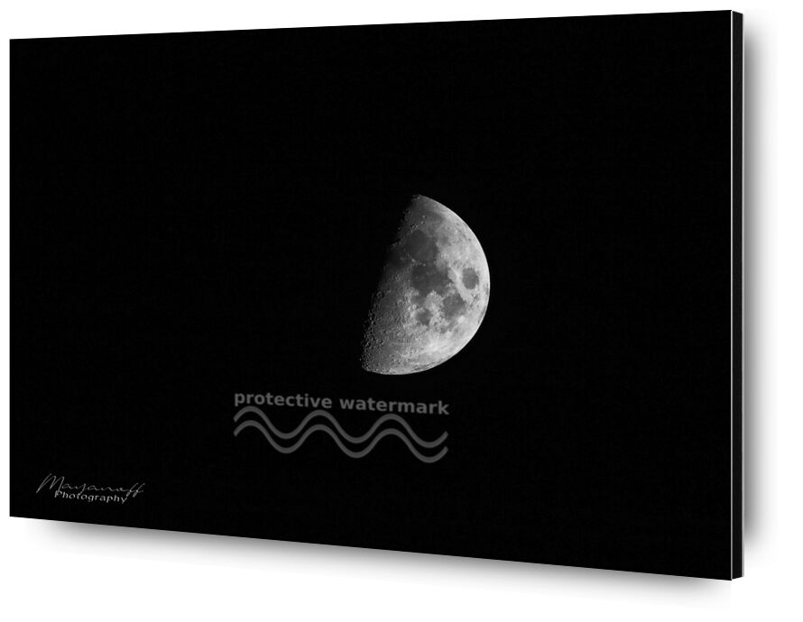 La présence discrète de Mayanoff Photography, Prodi Art, demi Lune, clarté, orbite, Satellite, système solaire, cycle, cratères, claté, demi-lune, nuit, lune, univers, noir et blanc, beauté, ciel, étoile