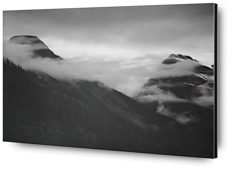 Mountain Partially Covered With Clouds von Bildende Kunst, Prodi Art, ANSEL ADAMS, Berge, Schwarz und weiß, Schnee, Winter