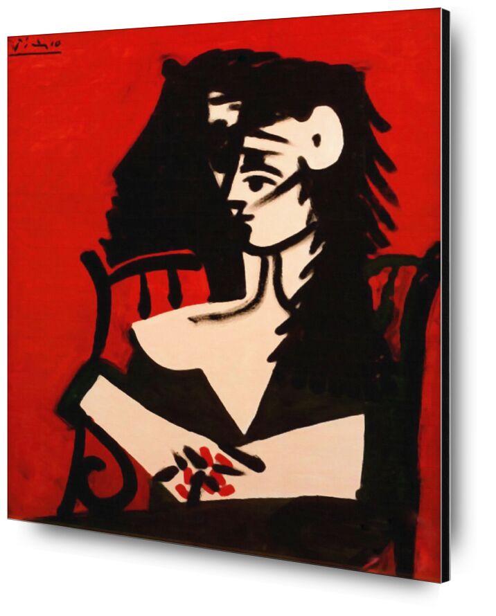 Jacqueline à Mantille Sur Fond Rouge - Picasso de AUX BEAUX-ARTS, Prodi Art, picasso, portrait, peinture, rouge