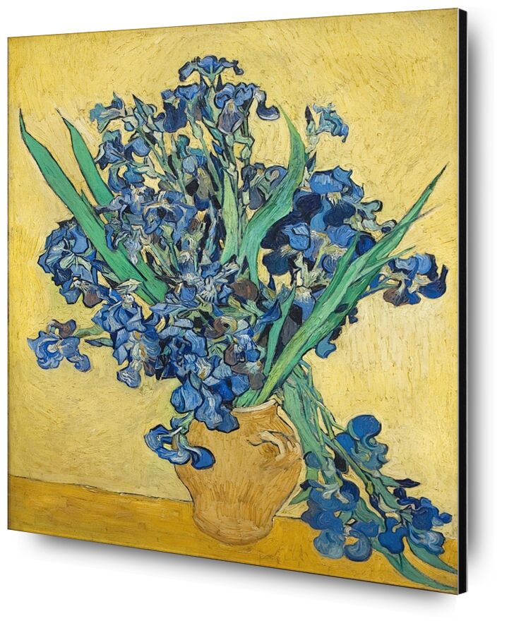 Vase of Irises Against a Yellow Background - Van Gogh desde Bellas artes, Prodi Art, Van gogh, pintura, iris, florero, azul, amarillo