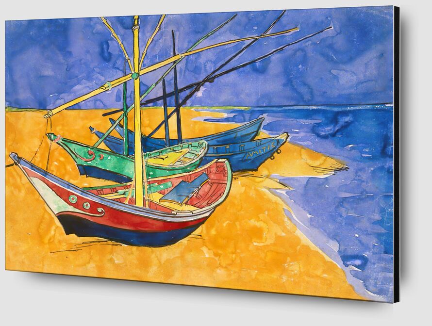 Bateaux sur la Plage de Les-Saintes-Maries - Van Gogh de AUX BEAUX-ARTS Zoom Alu Dibond Image