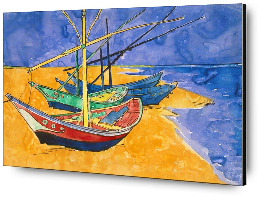 Bateaux sur la Plage de Les-Saintes-Maries - Van Gogh de AUX BEAUX-ARTS, Prodi Art, Van gogh, peinture, bateau, plage, été, mer, vague