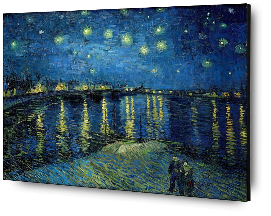 Starry Night Over the Rhone - Van Gogh desde Bellas artes, Prodi Art, ciudad, Puerto, noche, Van gogh, luna, cielo, halo, barcos, agua, Pareja, luces, estrellas