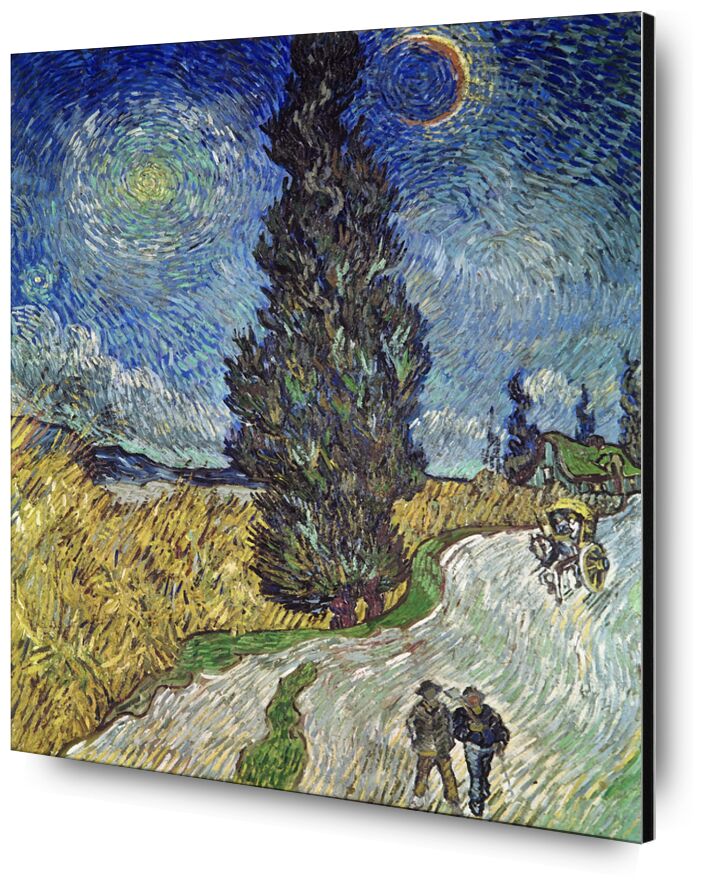 Country Road with Cypress and Star - Van Gogh desde Bellas artes, Prodi Art, cielo, sol, estrella, Pareja, camino, pintura, Van gogh