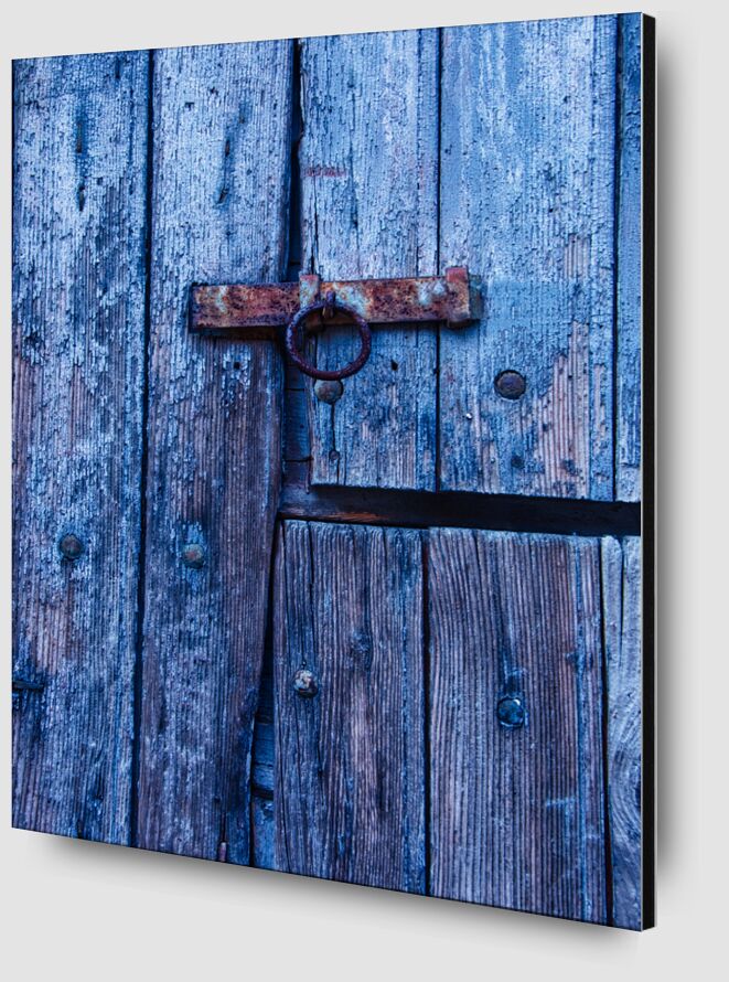 Porte ancienne bleue de Céline Pivoine Eyes Zoom Alu Dibond Image