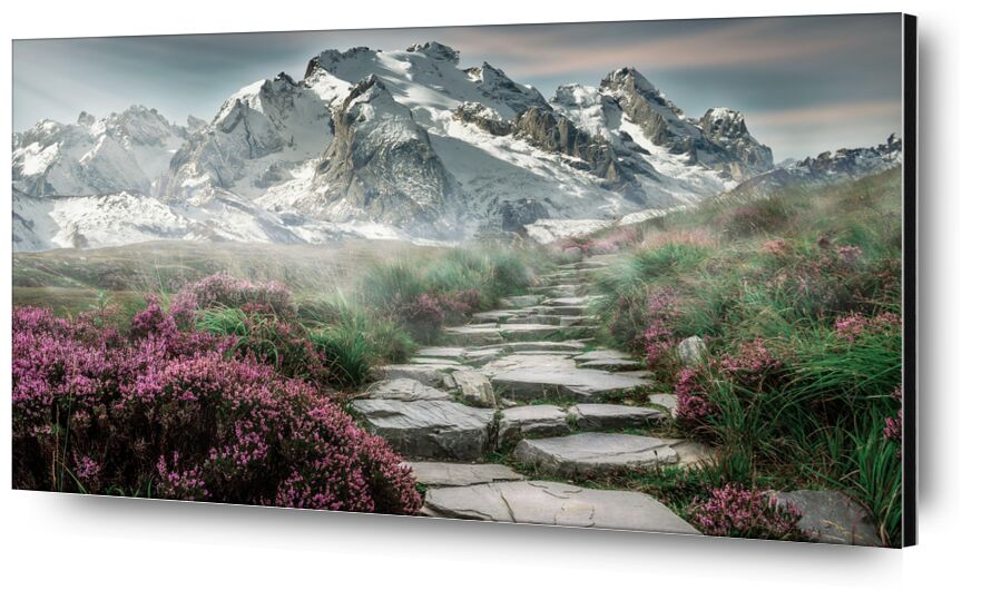 Mountain path from Pierre Gaultier, Prodi Art, mountain landscape, mountains, landscape, steinweg, nature, mountain hiking, hiking, mountain peaks, alpine, distant view, fog, meadow, sky, mood, staircase, pink, snow, holiday, romantic, recovery, mountaineering, composing, photoshop, image manipulation, hike, mountain tour, away, mountain walker, more, stone staisr