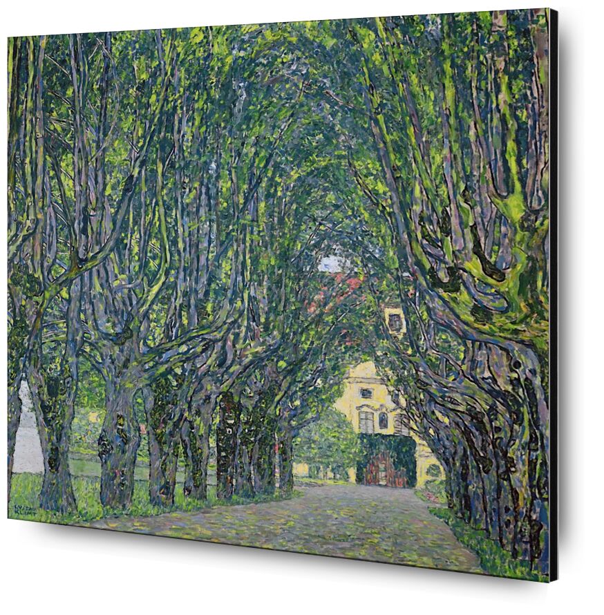 Avenue in the Park of Kammer Castle, 1912 von Bildende Kunst, Prodi Art, KLIMT, Malerei, grün, Bäume, Haus, Weg, Gasse