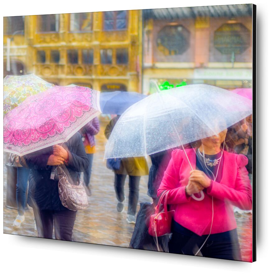 Tourisme sous la pluie de Pierre Rousseau, Prodi Art, L&#39;Europe, France, rose, Météo, eau, pluie, parapluie, tourisme, Rouen, ville, Urbain, la météo, humidité