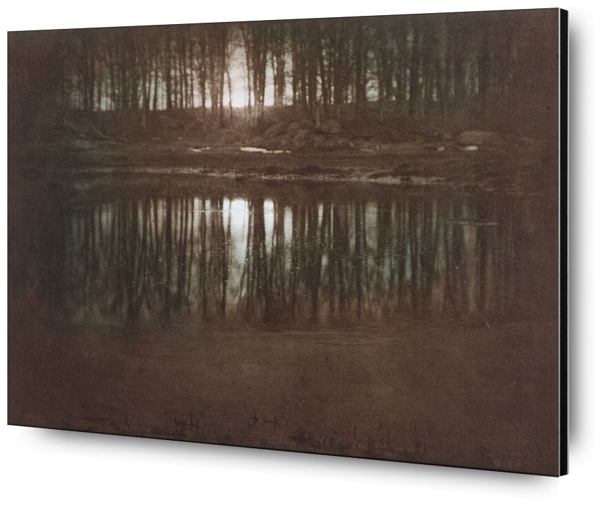 The Pond—Moonlight -Edward Steichen 1904 from Fine Art, Prodi Art, against day, black-and-white, edward steichen, sunset, Sun, light, pond