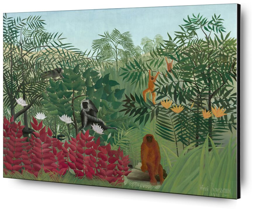 Forêt tropicale avec singes et serpent de AUX BEAUX-ARTS, Prodi Art, nature, Rousseau, forêt, jungle, serpent, arbres, singes