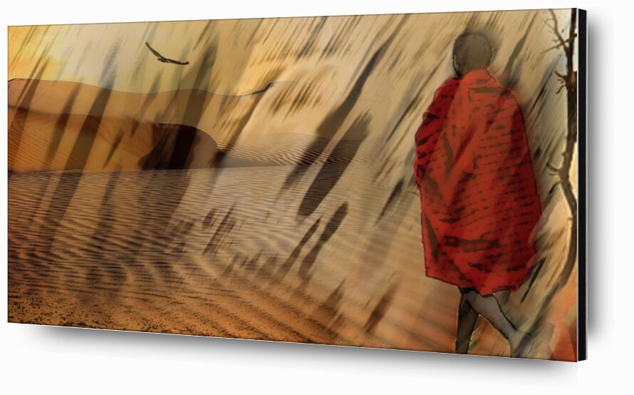 The march of Maasai from Adam da Silva, Prodi Art, Sandstorm, vulture, maasaï, massaï, tree, sand, dune, drought, Sun, market, desert