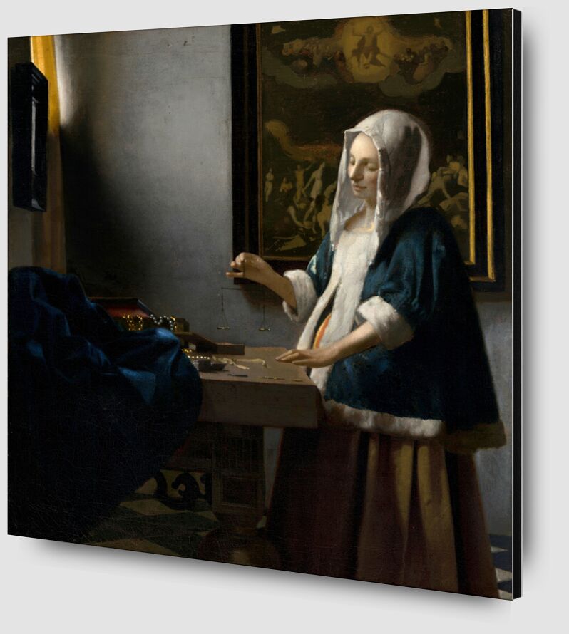 Woman Holding a Balance - Vermeer from Fine Art Zoom Alu Dibond Image