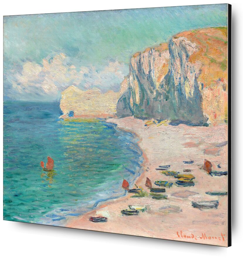 Étretat, the Beach and the Falaise of Amont - Claude Monet from Fine Art, Prodi Art, summer, beach, Azure, blue, ocean, sea, cliff, CLAUDE MONET, monet, boats, boat, clouds, Sun