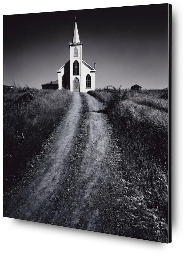 Church and Road, Bodega, California, 1953 desde Bellas artes, Prodi Art, adams, ANSEL ADAMS, iglesia, blanco y negro, camino, naturaleza