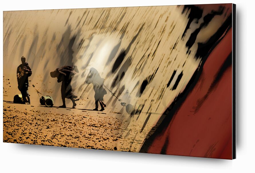 Réalité de Adam da Silva, Prodi Art, Afrique, désert, femme, eau, rouge, jaune, noir, blanc, femme voilée, jarre, sécheresse, famine
