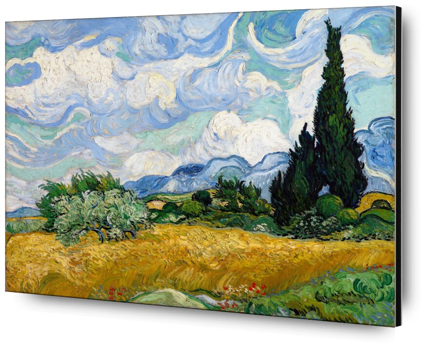 Wheat Field with Cypresses - 1889 from Fine Art, Prodi Art, painting, clouds, tree, meadow, green, nature, wheat fields, cypress, fields, bush