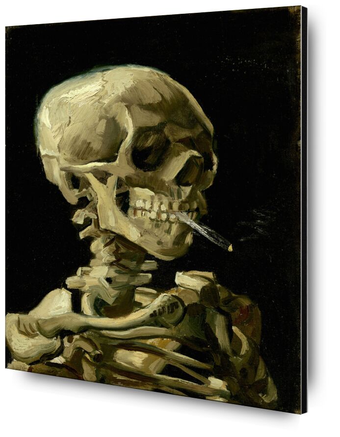 Head of a Skeleton with a Burning Cigarette desde Bellas artes, Prodi Art, oscuro, VINCENT VAN GOGH, tripas, esqueleto, cigarrillo, muerte, fumar, negro