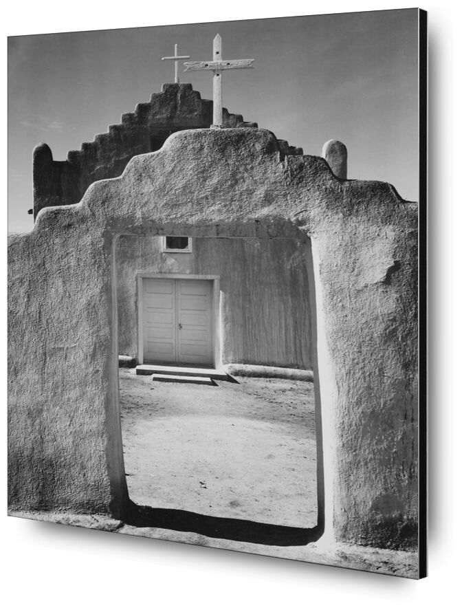 Église Taos pueblo, Nouveau Mexique - ANSEL ADAMS 1942 de AUX BEAUX-ARTS, Prodi Art, église, entrée, message, noir et blanc, ANSEL ADAMS, porte