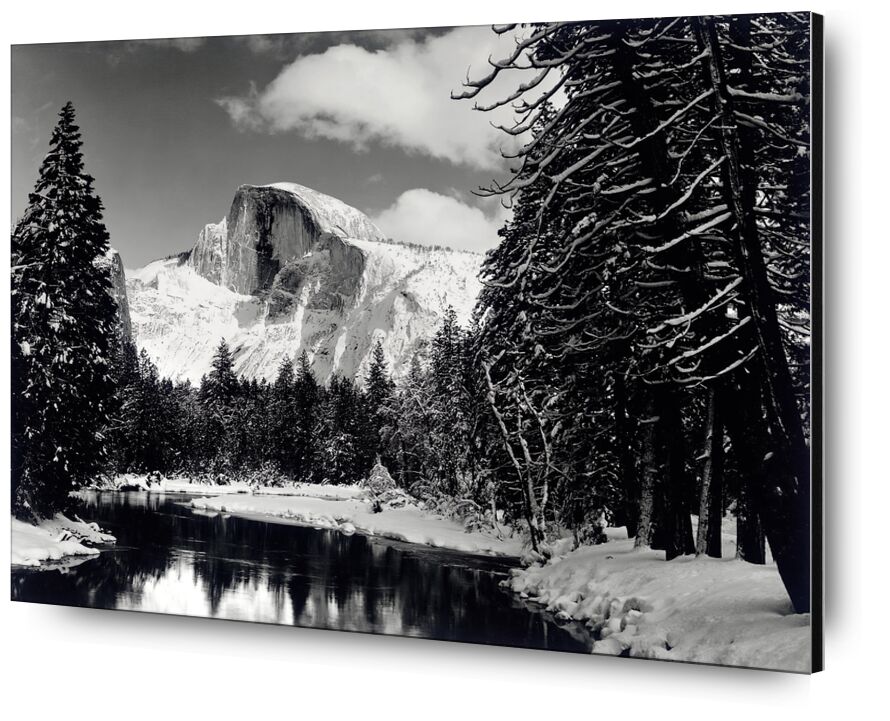 Half dome merced river winter Yosemite ANSEL ADAMS 1938 von Bildende Kunst, Prodi Art, Stift, Wald, Berge, Schwarz und weiß, Winter, Schnee, Baum, ANSEL ADAMS, Fluss