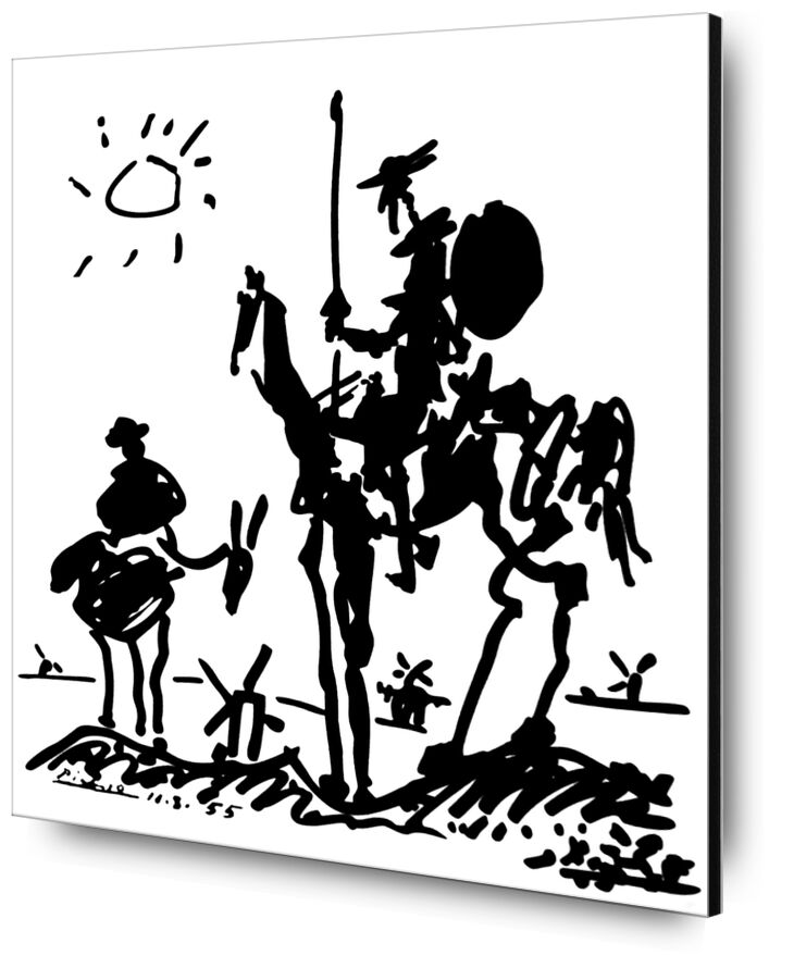 Don Quixote - PABLO PICASSO from Fine Art, Prodi Art, donkey, Don Quixote, horse, black-and-white, drawing, pencil drawing, Sun, PABLO PICASSO