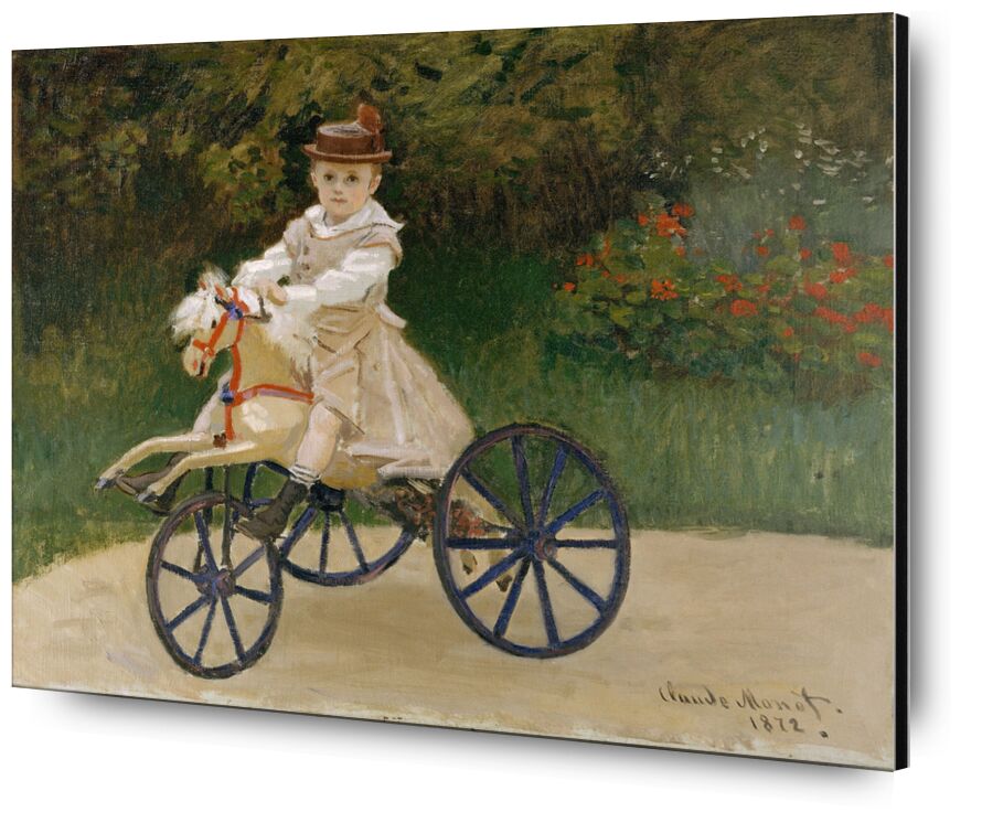 Jean Monet on his Hobby Horse  1872 desde Bellas artes, Prodi Art, juegos, jardín de infantes, caballito, triciclo, CLAUDE MONET, niño, velo