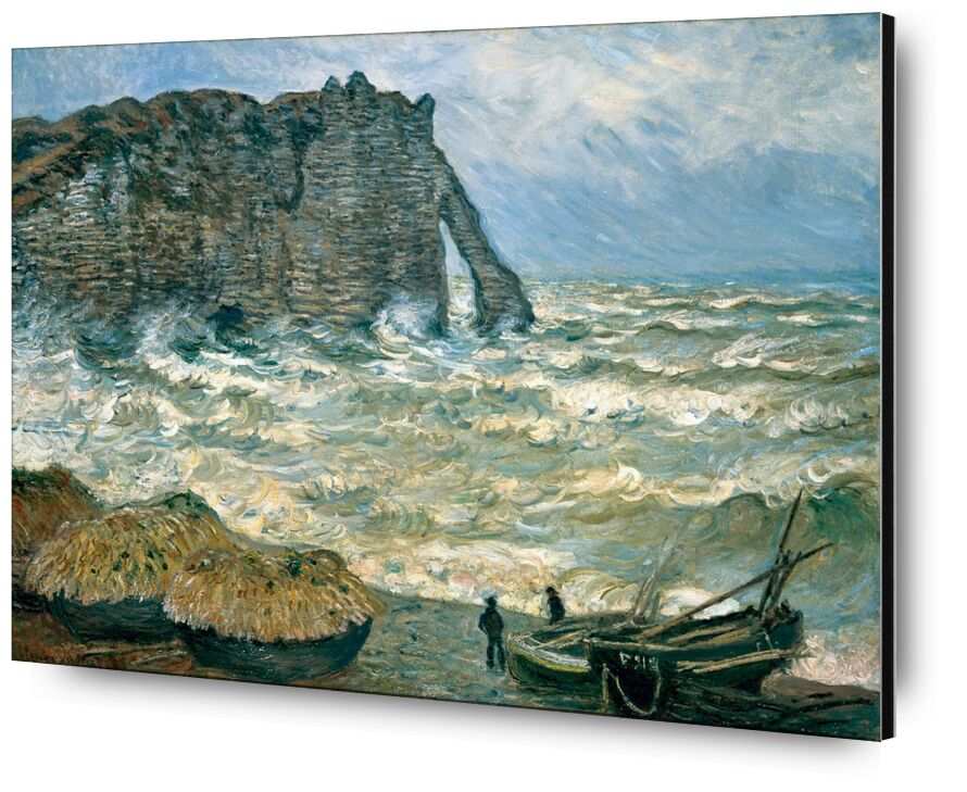 Mer agitée à Étretat - CLAUDE MONET 1883 de AUX BEAUX-ARTS, Prodi Art, mer agitée, CLAUDE MONET, nuages, ciel, Marin, bateau, falaise, peinture, tempête, mer