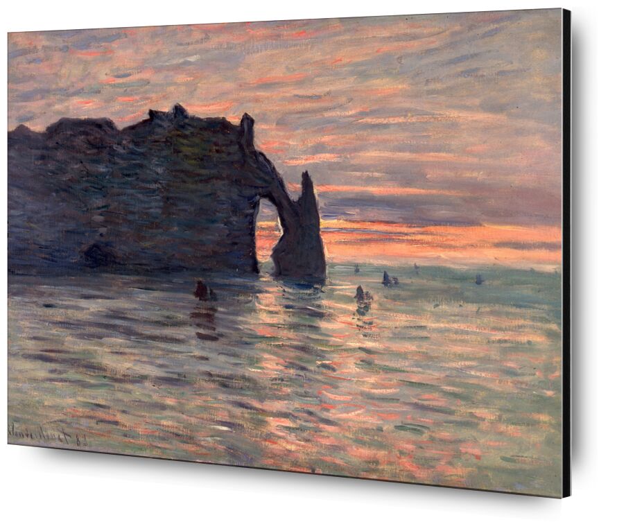 Soleil couchant à Étretat - CLAUDE MONET 1883 de AUX BEAUX-ARTS, Prodi Art, CLAUDE MONET, coucher de soleil, vacances, soleil, plage, mer