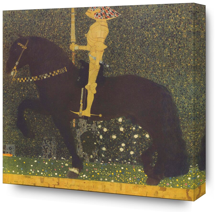 Life Is a Struggle (The Golden Knight) 1903 - Gustav Klimt from Fine Art, Prodi Art, KLIMT, horse, War, combat, gold, painting