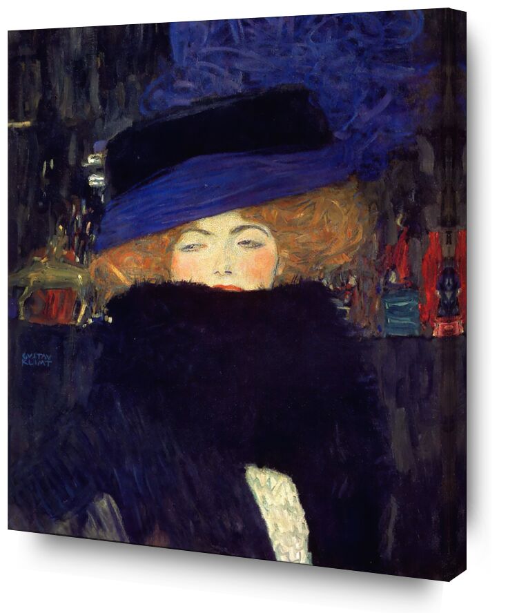 Lady with a Hat and a Feather Boa - Gustav Klimt from AUX BEAUX-ARTS, Prodi Art, night, city, redhead, feathers, coat, woman, KLIMT