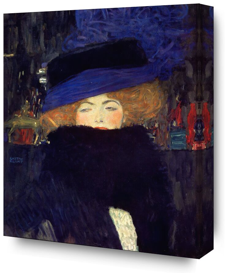 Lady with a Hat and a Feather Boa - Gustav Klimt from Fine Art, Prodi Art, KLIMT, woman, coat, feathers, redhead, city, night