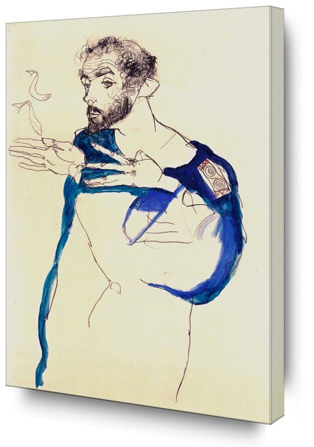 Painter Gustav Klimt in His Blue Painter's Smock, 1913 - Gustav Klimt von Bildende Kunst, Prodi Art, Zigarette, Rauch, Zeichnung, Selbstporträt, Malerei, Maler, KLIMT
