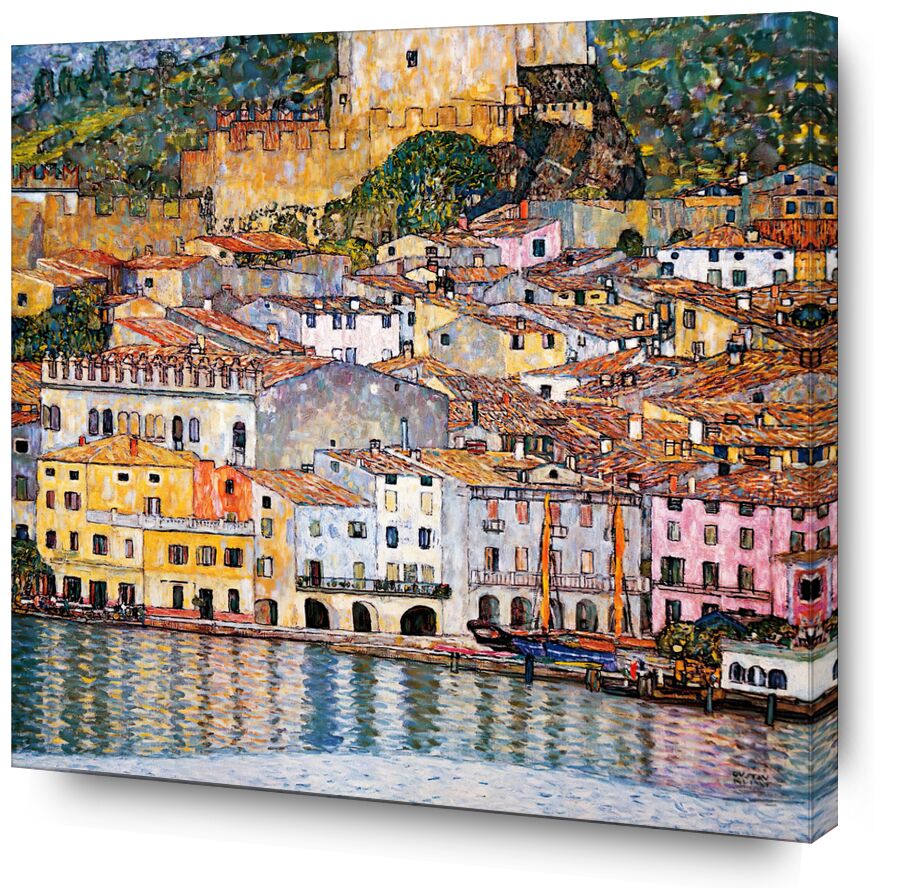 Malcena at the Gardasee, 1907 desde Bellas artes, Prodi Art, KLIMT, ciudad, pueblo, pintura, lago, Puerto, barco