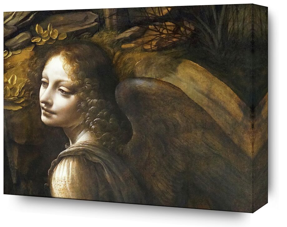 Details of The Angel, The Virgin of the Rocks - Leonardo da Vinci from Fine Art, Prodi Art, curly, woman, wings, portrait, painting, ange, Leonard de Vinci