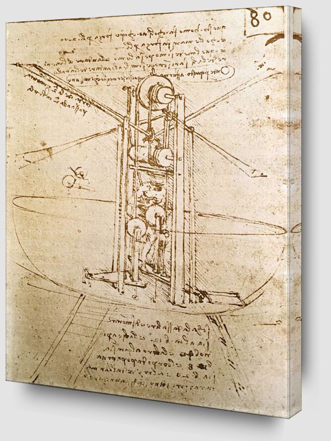 Machine Volante à Ailes d'Oiseaux en Position Verticale - Leonardo da Vinci de Beaux-arts Zoom Alu Dibond Image