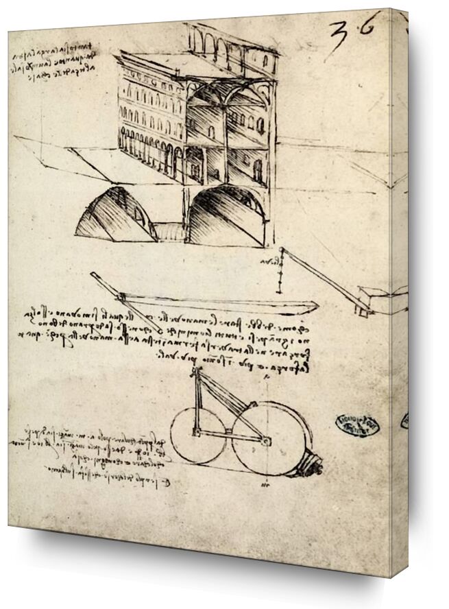 The Ideal City, View of a Building, Housed at the Institut De France, Paris - Leonard da Vinci from AUX BEAUX-ARTS, Prodi Art, epidemic, city, pencil drawing, drawing, Leonardo da Vinci