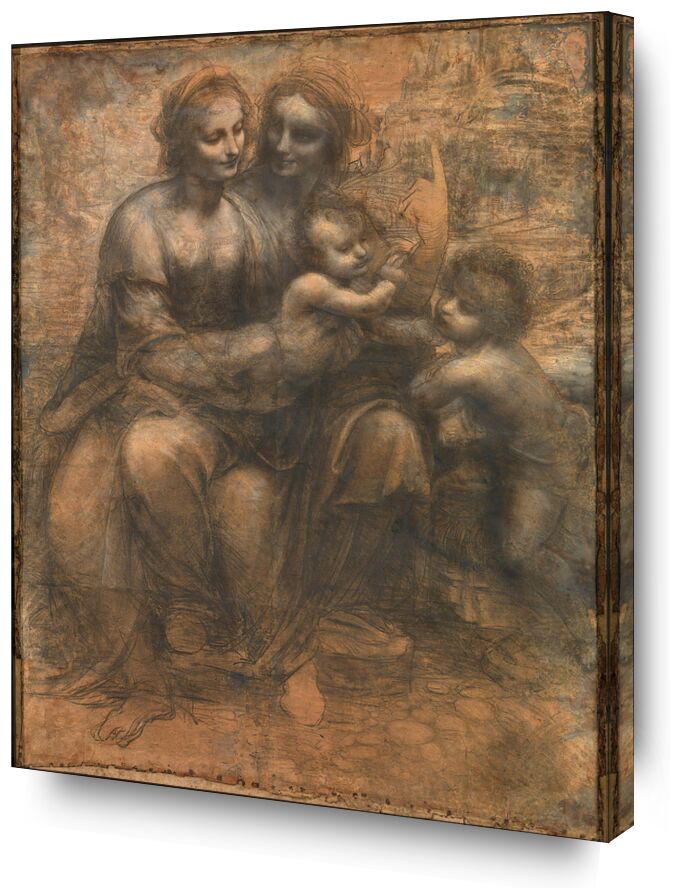 The Virgin and Child with Saint Anne and Saint John the Baptist - Leonardo da Vinci von Bildende Kunst, Prodi Art, Heiliger Jean, skizzieren, Jesus, Bleistift, Zeichnung, Leonardo da Vinci
