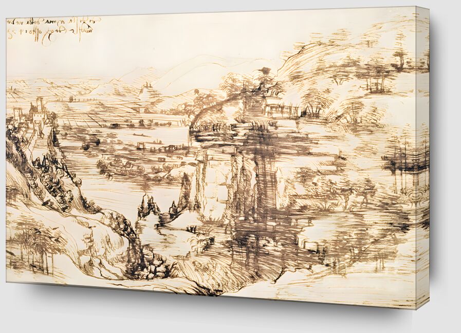 Paysage de la vallée de l'Arno - Léonard de Vinci, 1473 de Beaux-arts Zoom Alu Dibond Image