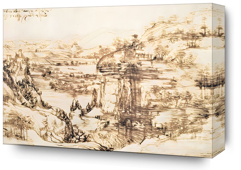 Arno Landscape - Leonardo da Vinci, 1473 from Fine Art, Prodi Art, Leonardo da Vinci, landscape, italy, pencil drawing
