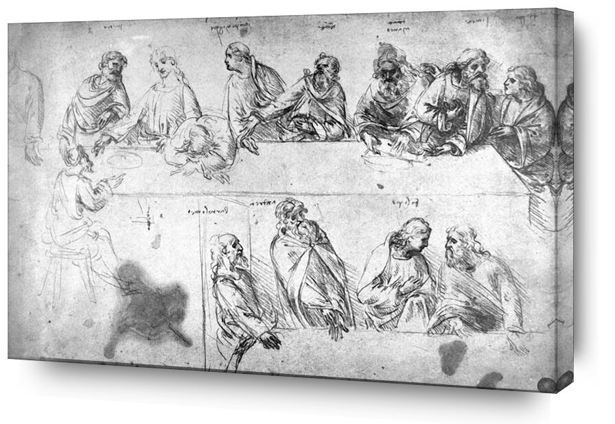Preparatory Drawing For the Last Supper - Leonardo da Vinci von Bildende Kunst, Prodi Art, das Abendmahl, Bleistift, Zeichnung, Leonard de Vinci, Entwurf, das letzte Abendmahl