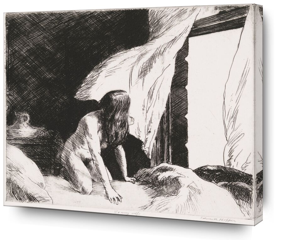 Abendwind - Edward Hopper von Bildende Kunst, Prodi Art, nackt, Frau, Schwarz und weiß, Bleistift, Zeichnung, Edward Hopper, nackt