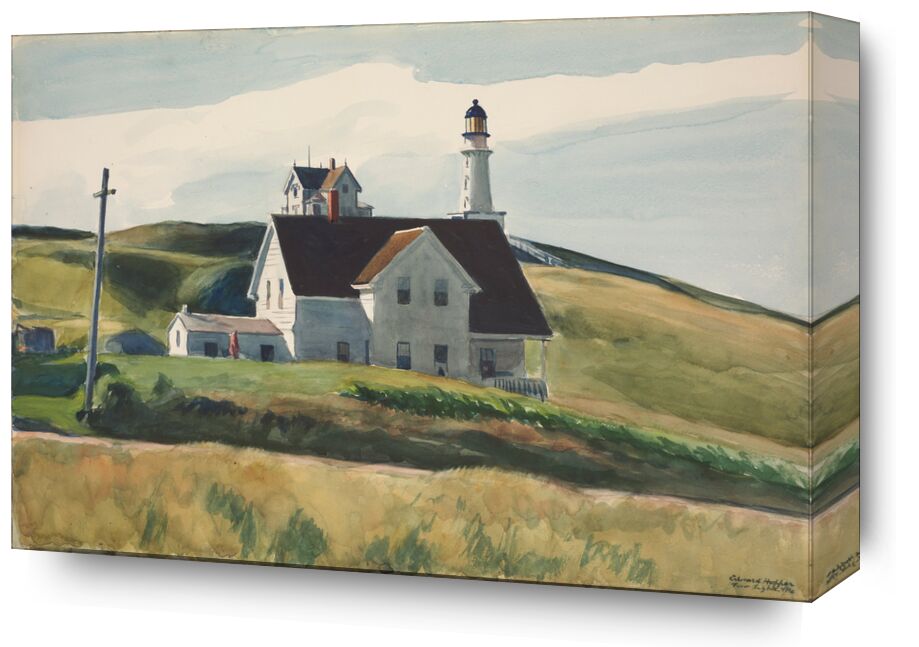 Hill and Houses, Cape Elizabeth, Maine from Fine Art, Prodi Art, Edward Hopper, houses, landscape, hills, meadows, headlight, countryside
