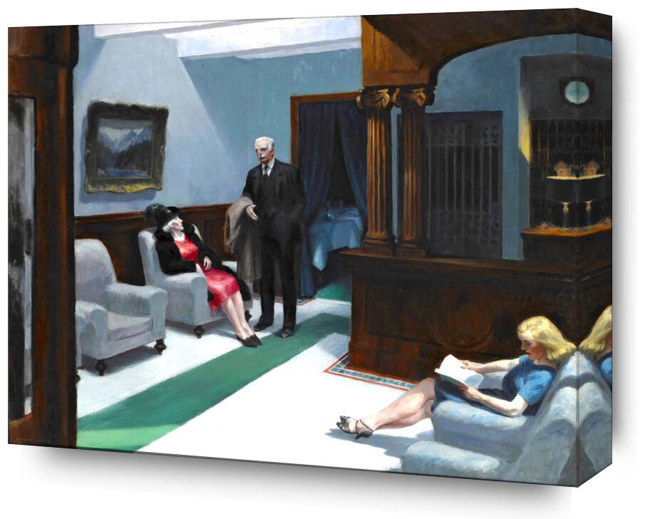 Hotel Lobby - Edward Hopper from Fine Art, Prodi Art, Edward Hopper, Hotel, painting, woman, man, reception