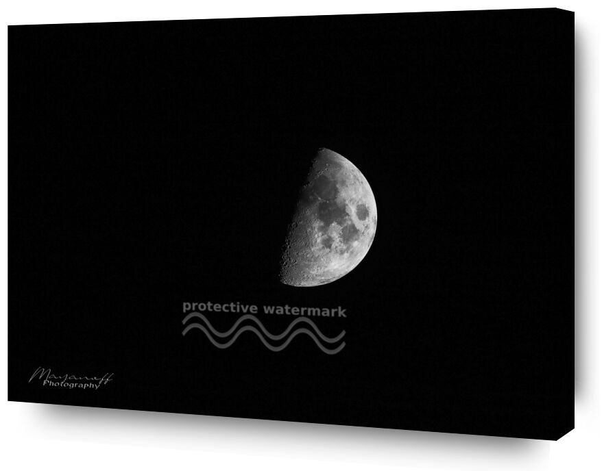 La présence discrète de Mayanoff Photography, Prodi Art, demi Lune, clarté, orbite, Satellite, système solaire, cycle, cratères, claté, demi-lune, nuit, lune, univers, noir et blanc, beauté, ciel, étoile