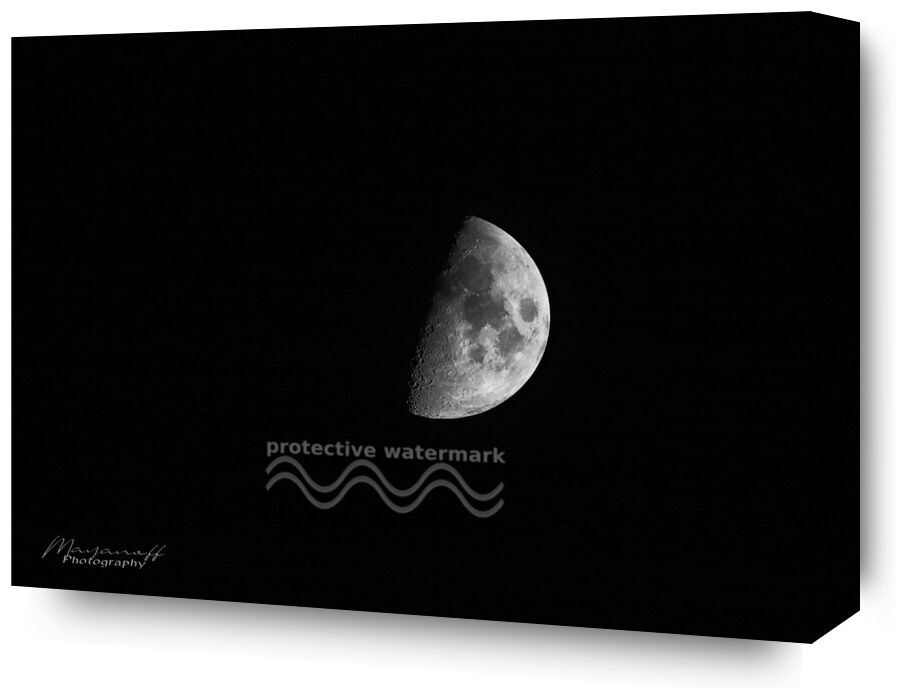 Discreet presence from Mayanoff Photography, Prodi Art, half-moon, clarity, orbit, satellite, solar system, cycle, craters, smashed, half Moon, night, Moon, universe, black-and-white, beauty, sky, star