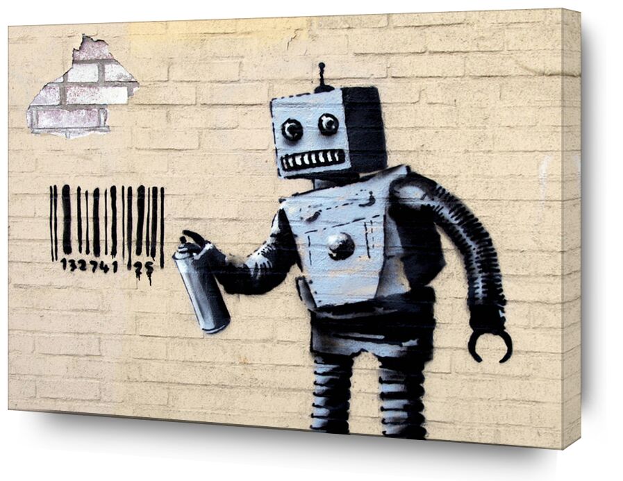 Robot - BANKSY from AUX BEAUX-ARTS, Prodi Art, bar code, street art, robot, banksy